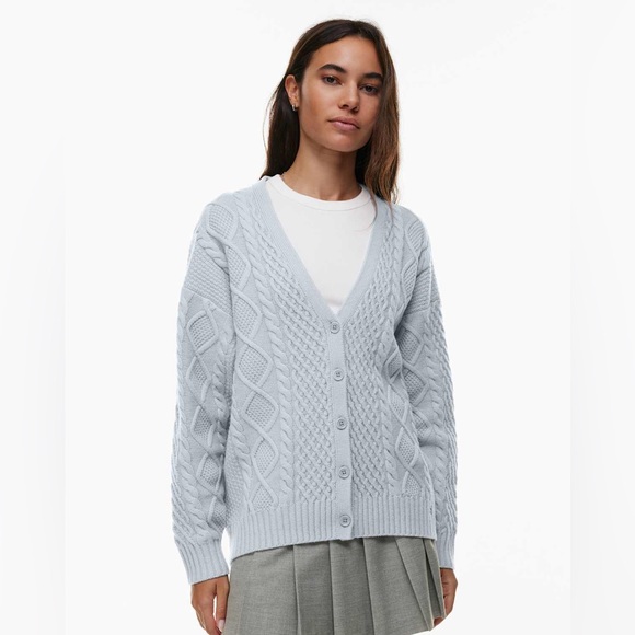 Aritzia Sweaters - Aritzia Light Blue Cable Knit Button-Up Cardigan